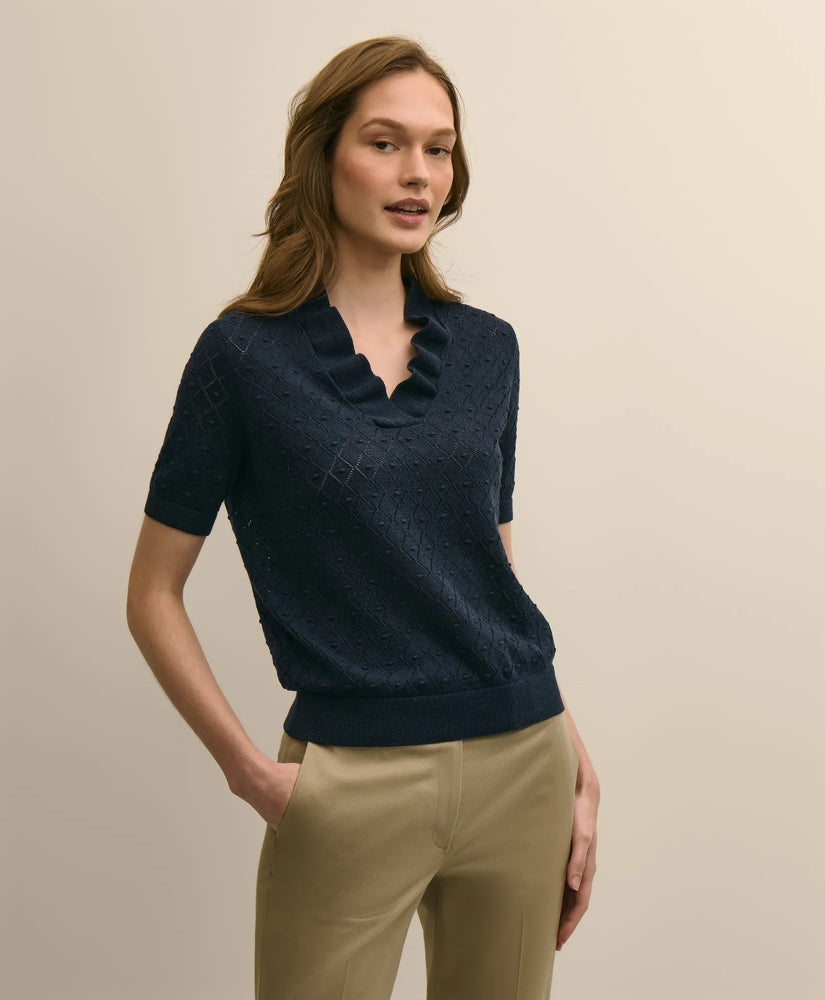 Cotton Viscose Short-Sleeve Ruffle Sweater | Brooks Brothers