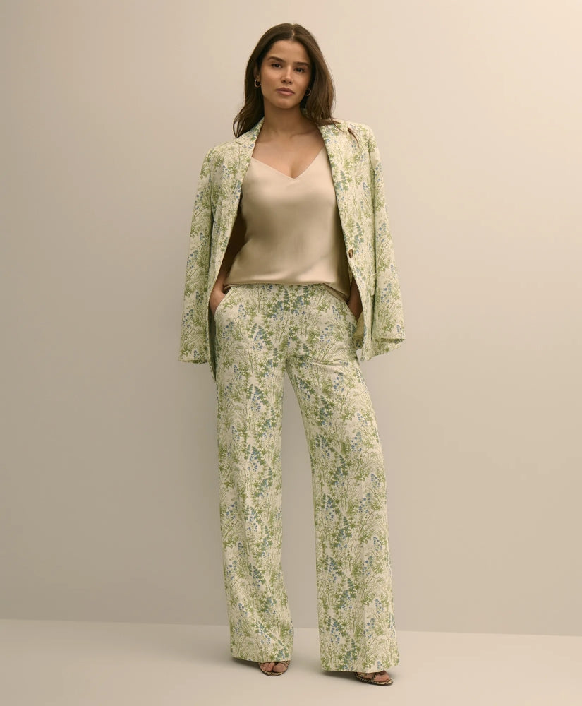 Crepe Botanical Print Wide-Leg Pants | Brooks Brothers