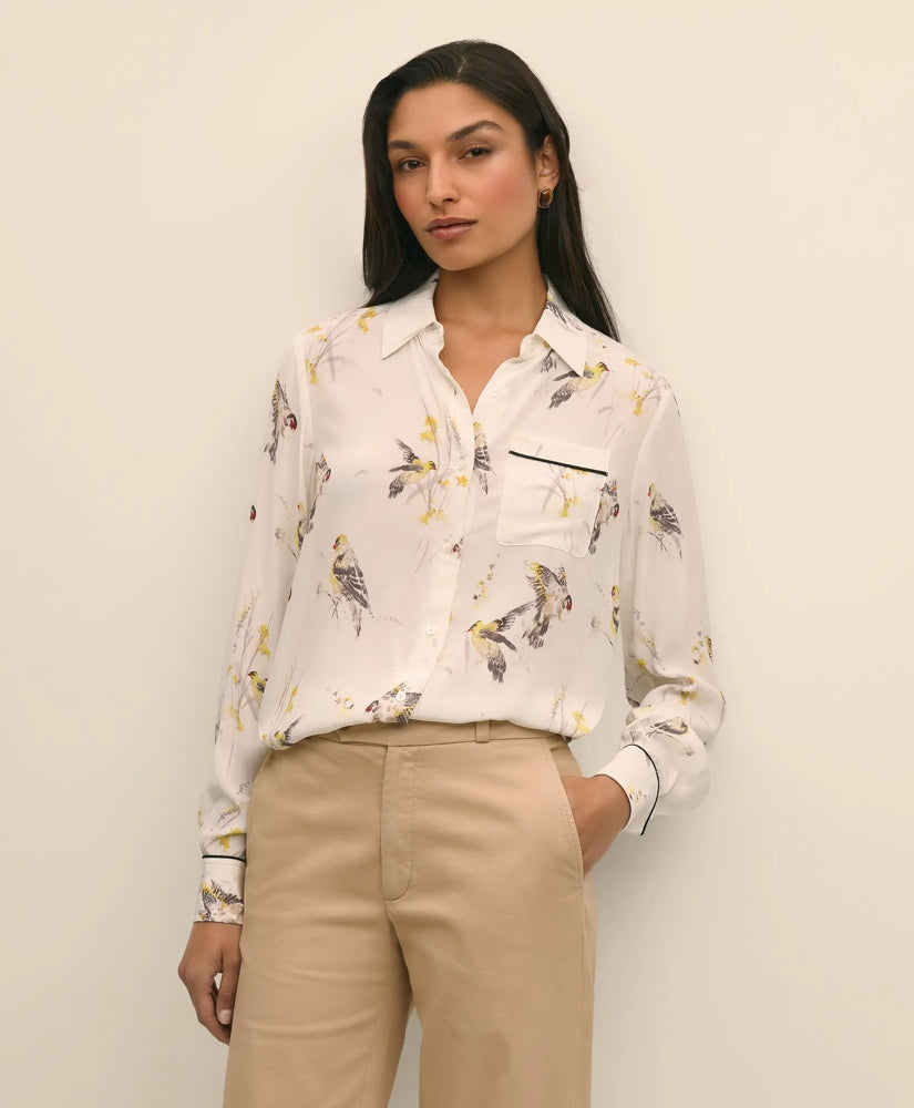 Crepe Tipped Soft Blouse in Bird Print | Brooks Brothers
