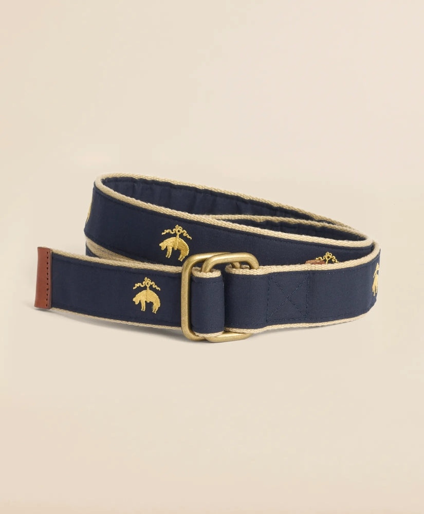 Embroidered Leather Tab D-Ring Belt | Brooks Brothers