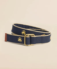 Embroidered Leather Tab D-Ring Belt | Brooks Brothers