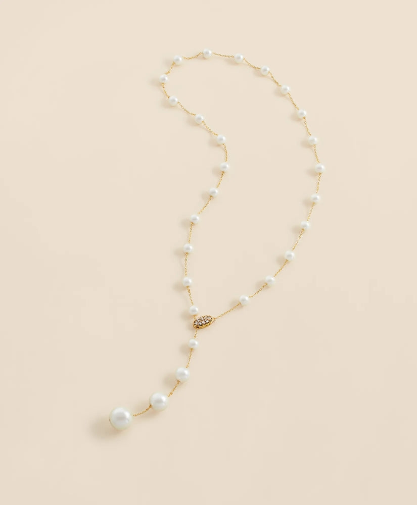 Faux Pearl & Gold-Toned Y-Neck Necklace | Brooks Brothers
