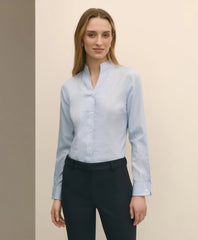 Fitted Funnel Neck Shirt in Non-Iron Royal Oxford Cotton | Brooks Brothers