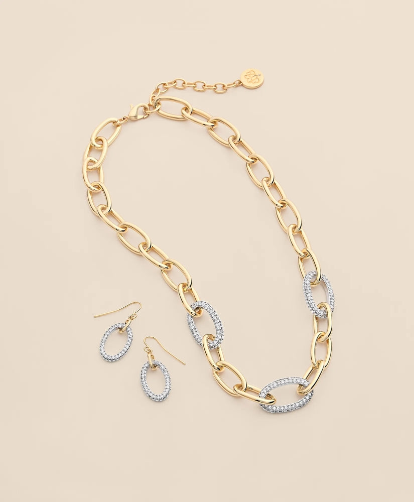 Gold-Tone Cubic Zirconia Link Necklace & Earrings Set | Brooks Brothers