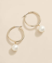 Gold-Tone Faux-Pearl Drop Hoop Earrings | Brooks Brothers