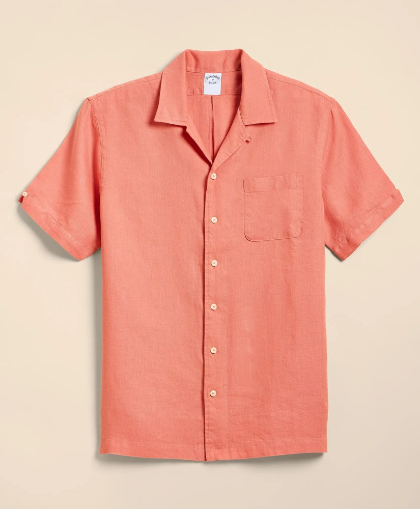 Irish Linen Camp Collar, Short-Sleeve Shirt | Brooks Brothers