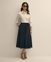 Linen-Blend Belted A-Line Skirt | Brooks Brothers