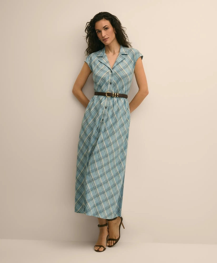 Linen Blend Plaid Belted Sleeveless Dress | Brooks Brothers