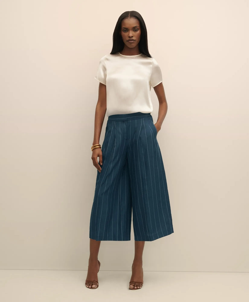 Lyocell-Blend Stripe Wide-Leg Culottes | Brooks Brothers