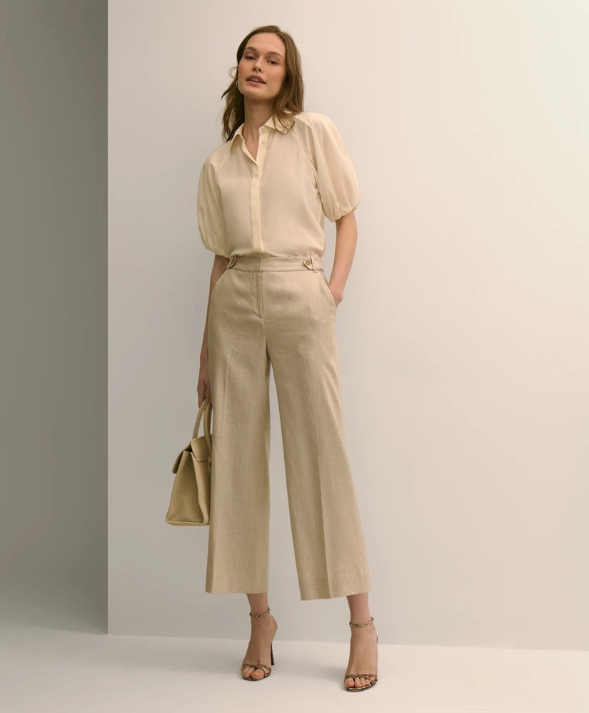 Linen-Blend Waist-Tab Wide-Leg Pants | Brooks Brothers