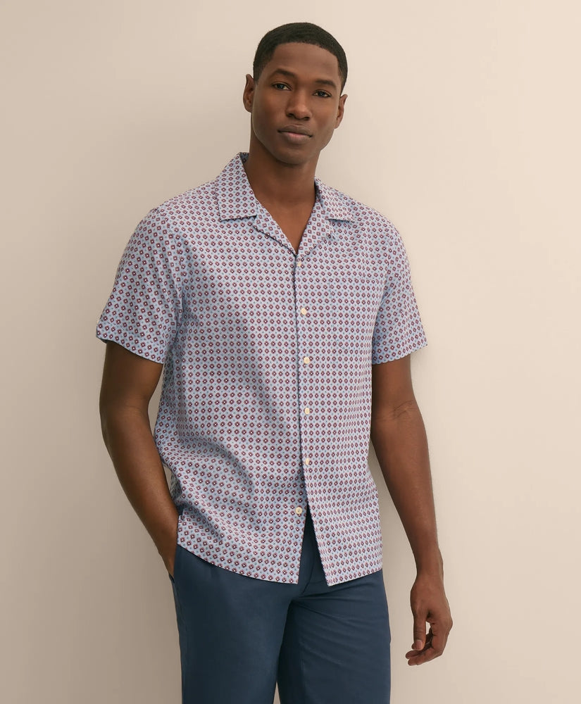 Linen-Cotton Camp Collar, Foulard Short-Sleeve Shirt | Brooks Brothers