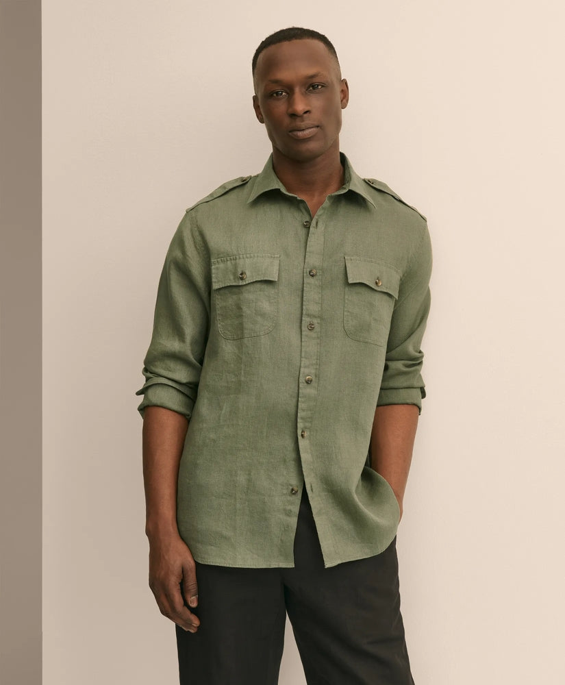 Linen Military Sport Shirt | Brooks Brothers