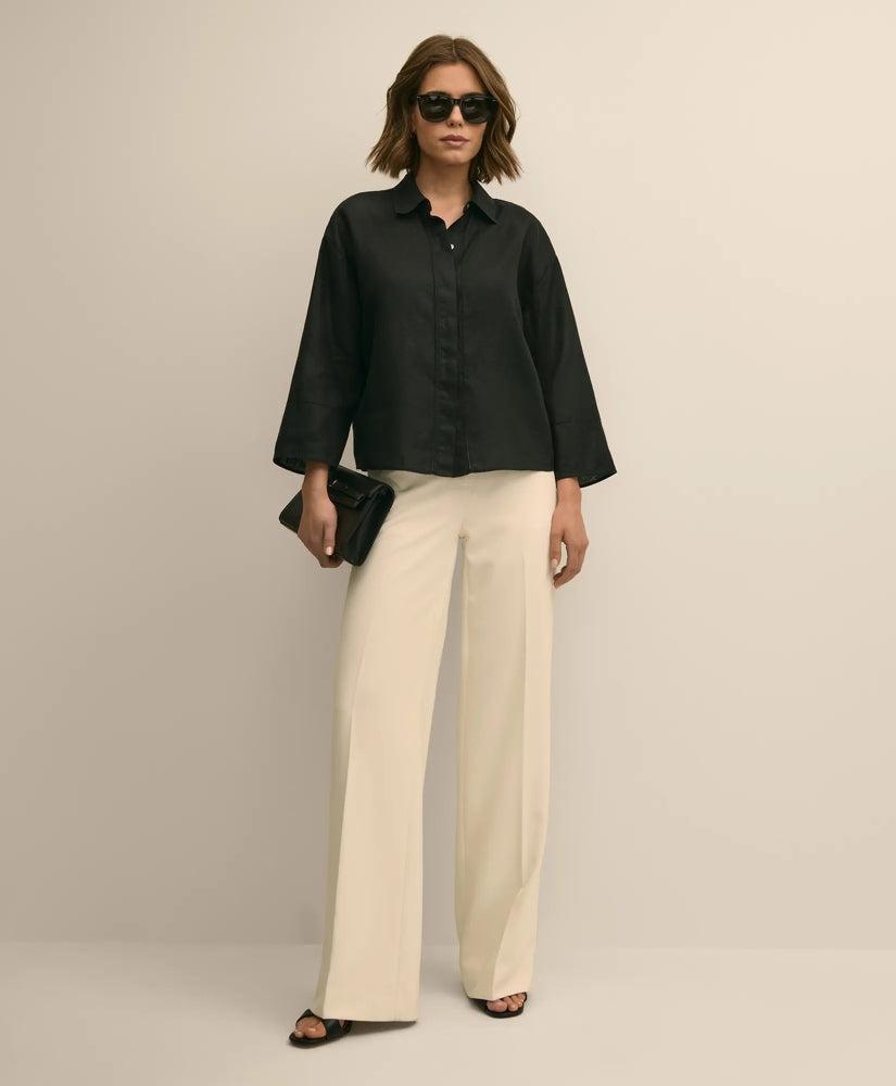 Linen Relaxed Bell-Sleeve Cropped Shirt | Brooks Brothers