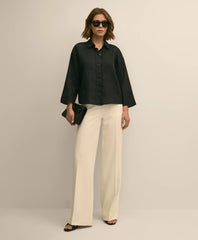 Linen Relaxed Bell-Sleeve Cropped Shirt | Brooks Brothers
