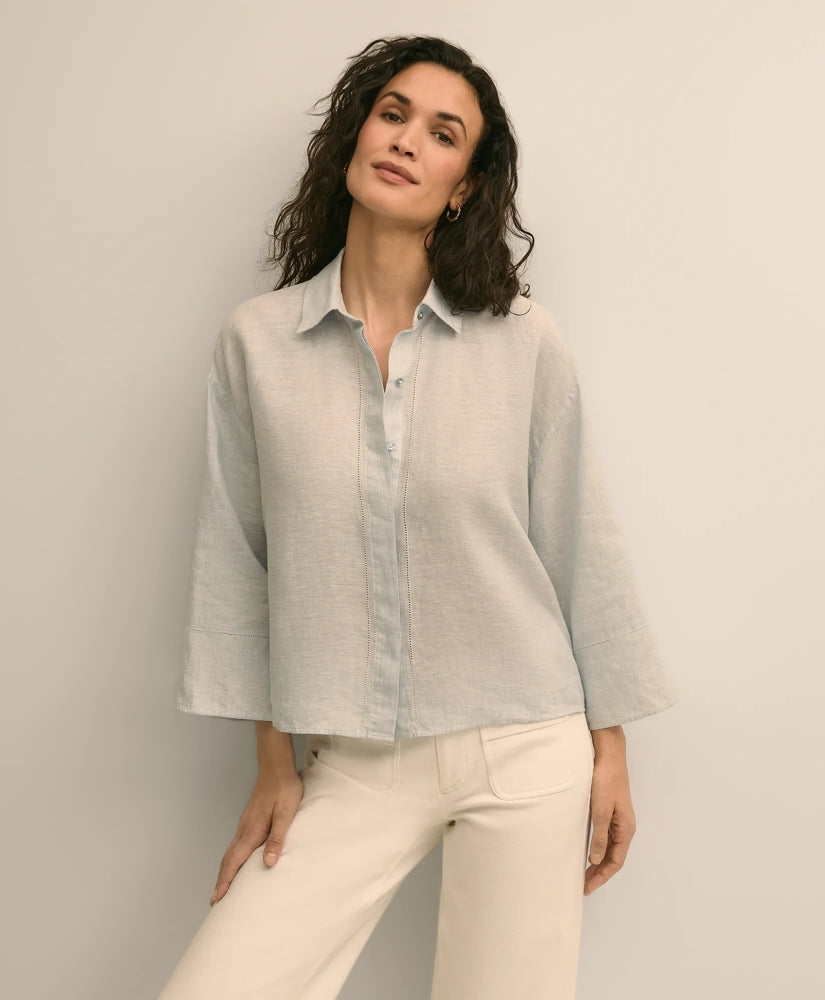 Linen Relaxed Bell-Sleeve Cropped Shirt | Brooks Brothers