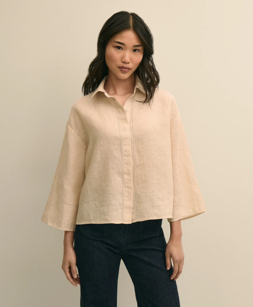 Linen Relaxed Bell-Sleeve Cropped Shirt | Brooks Brothers