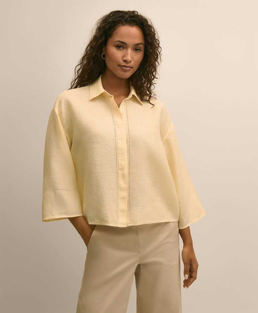Linen Relaxed Bell-Sleeve Cropped Shirt | Brooks Brothers