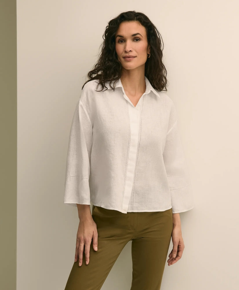 Linen Relaxed Bell-Sleeve Cropped Shirt | Brooks Brothers