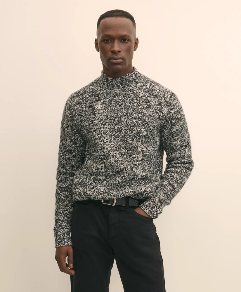Merino Wool Aran Marled Mock Neck Sweater | Brooks Brothers
