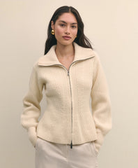 Merino Wool Blend Peplum Zip Cardigan | Brooks Brothers