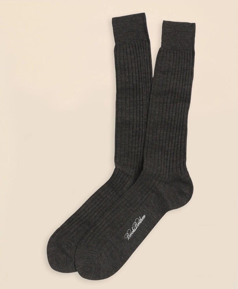 Merino Wool Ribbed Crew Socks | Brooks Brothers
