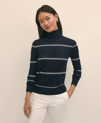 Merino Wool Striped Pointelle Turtleneck | Brooks Brothers