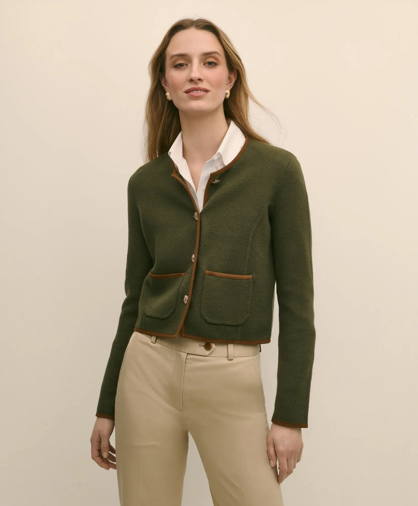 Brushed Merino Wool Suede Trim Sweater Jacket | Brooks Brothers