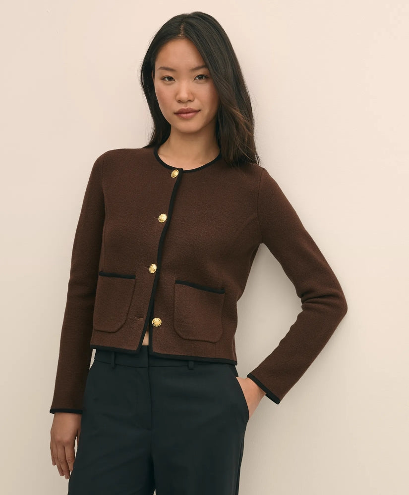 Brushed Merino Wool Suede Trim Sweater Jacket | Brooks Brothers