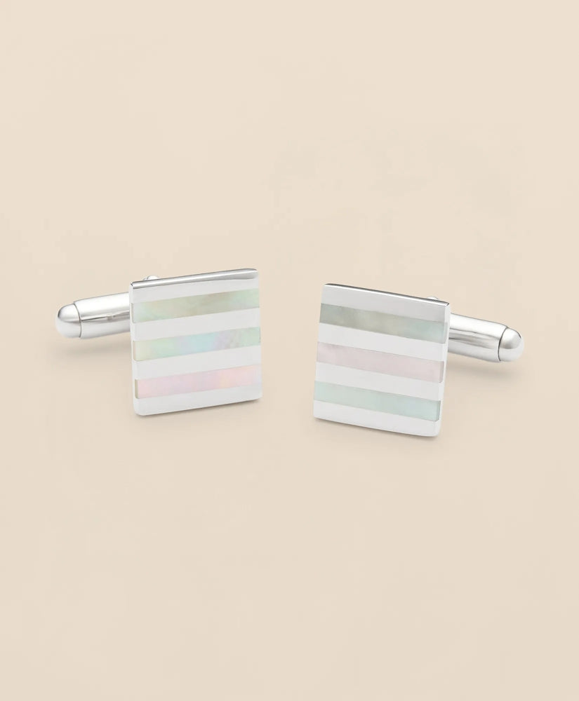 Mother-of-Pearl & Sterling Silver Rhodium-Plated Stripe Cufflinks | Brooks Brothers