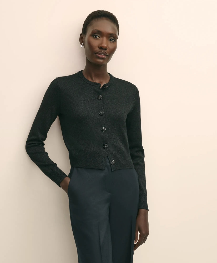 Merino Wool Blend Cropped Shimmer Cardigan | Brooks Brothers