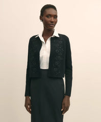 Merino-Wool-Cotton Blend Floral Embellished Cardigan | Brooks Brothers