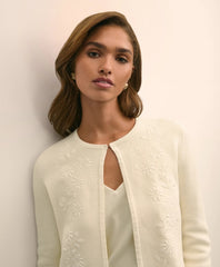 Merino-Wool-Cotton Blend Floral Embellished Cardigan | Brooks Brothers
