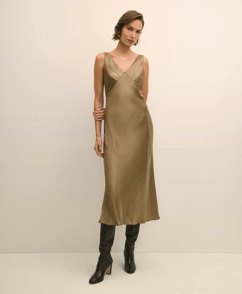 Viscose Bronze-Gold Slip Dress | Brooks Brothers