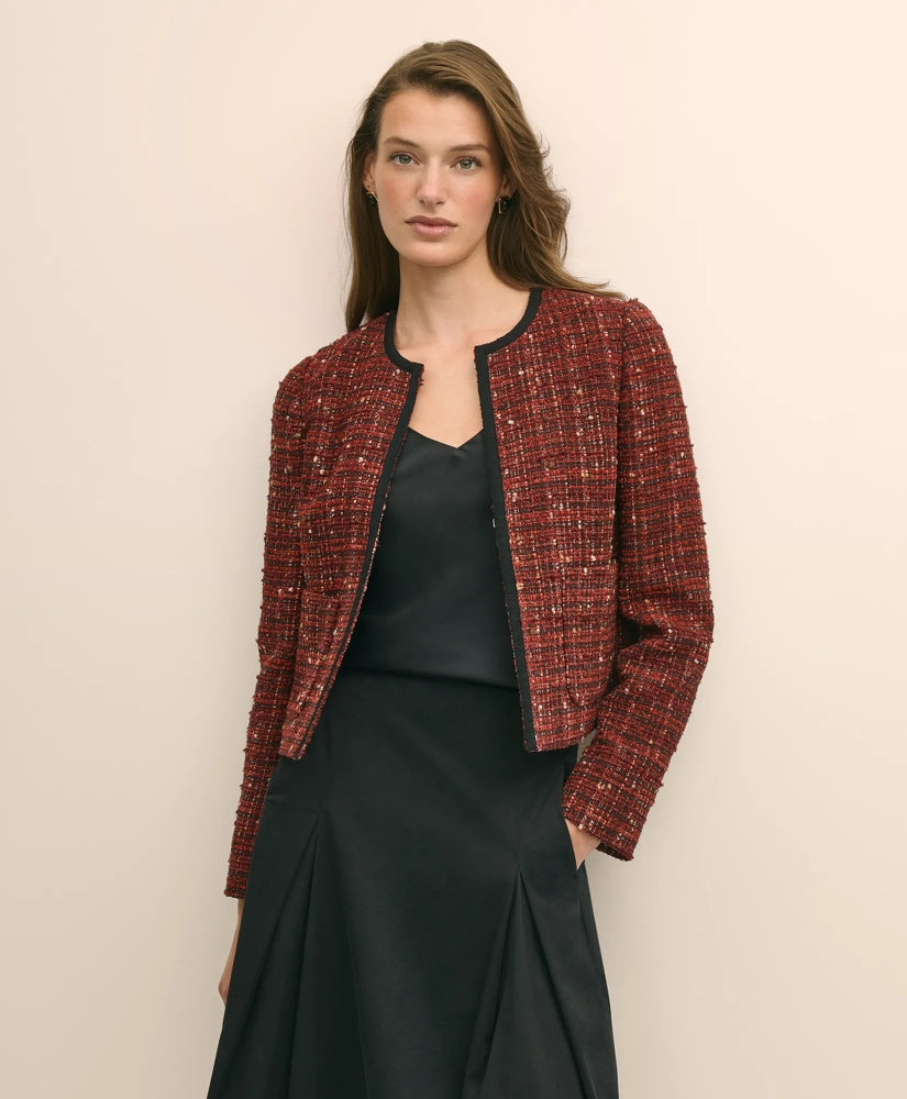 Cotton-Wool Blend Boucle Shimmer Cropped Jacket | Brooks Brothers