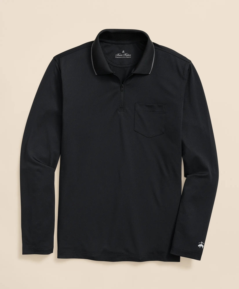 Performance Series Long-Sleeve Zip-Neck Polo Shirt | Brooks Brothers