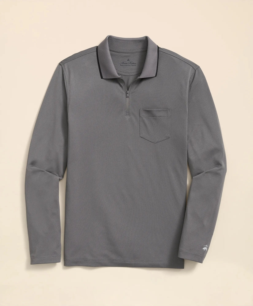 Performance Series Long-Sleeve Zip-Neck Polo Shirt | Brooks Brothers