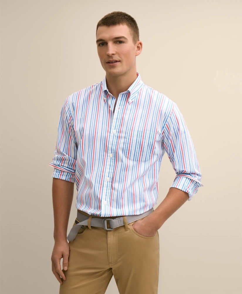 Performance Series Stretch Polo Button-Down Collar, Multi-Stripe Sport Shirt | Brooks Brothers