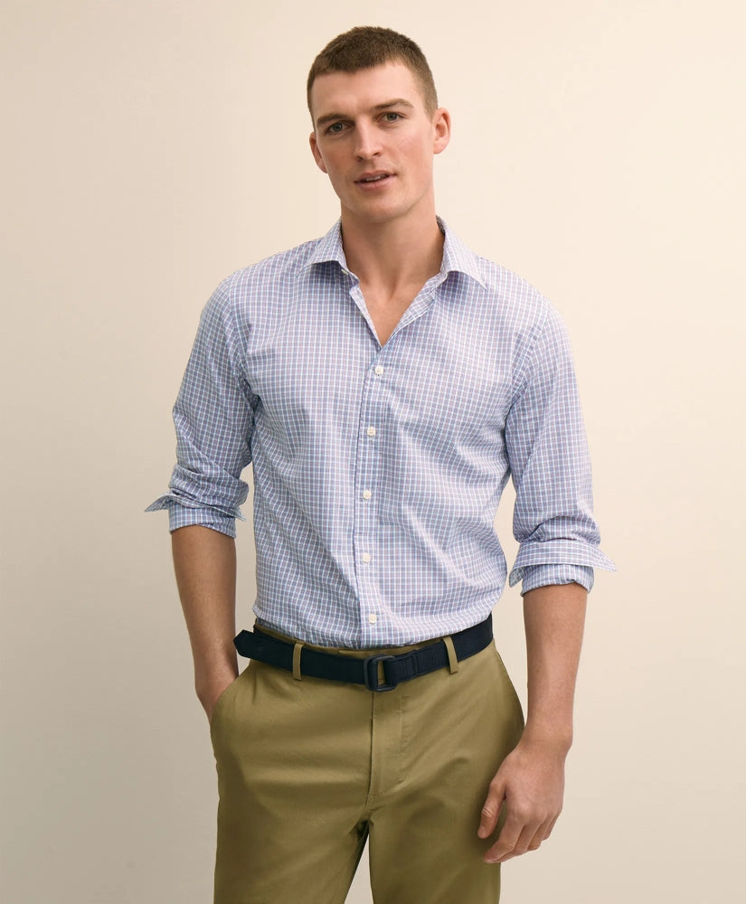 Performance Series Stretch Spread Collar, Check Sport Shirt | Brooks Brothers