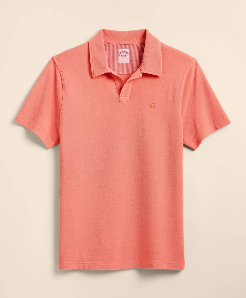 Cotton Pique Garment-Dyed Johnny Collar Polo Shirt | Brooks Brothers