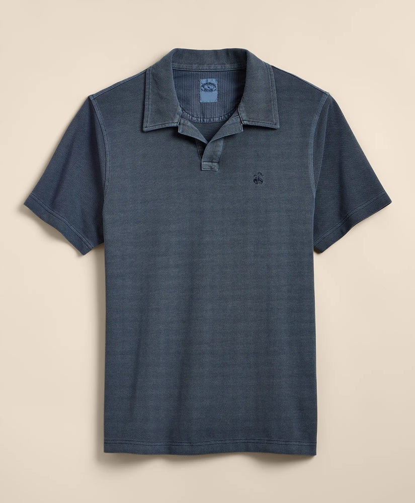 Cotton Pique Garment-Dyed Johnny Collar Polo Shirt | Brooks Brothers