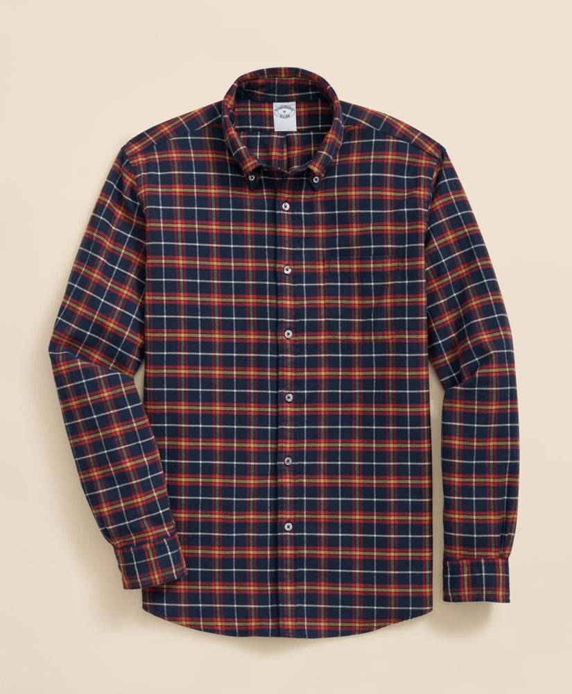 Portuguese Flannel Polo Button Down Collar, WIndowpane Shirt | Brooks Brothers
