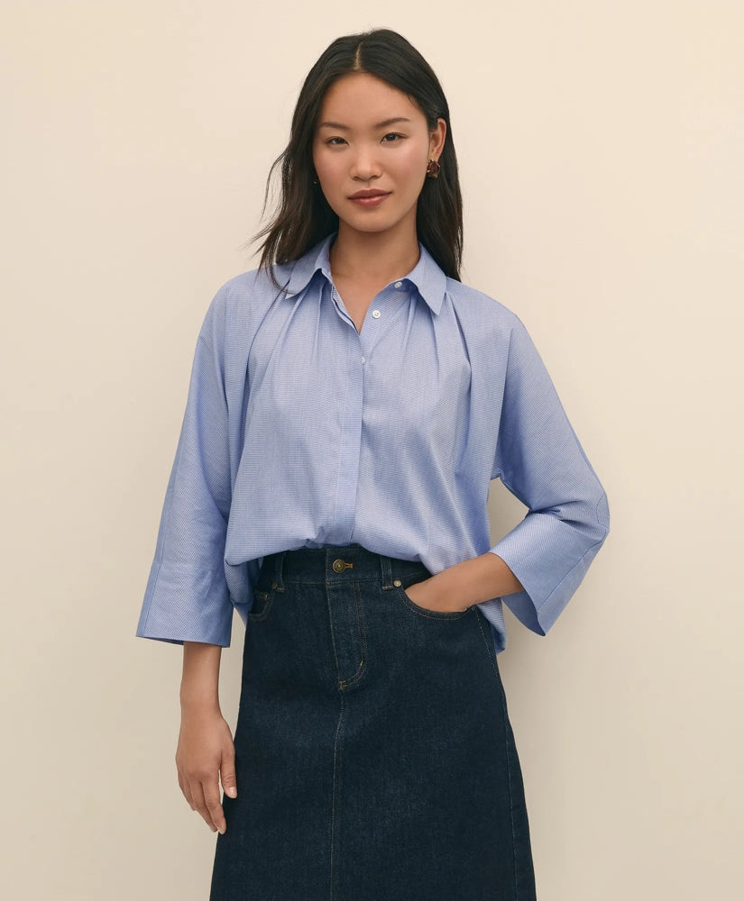 Relaxed Cotton Dobby Shirt With Wide Sleeves | Brooks Brothers