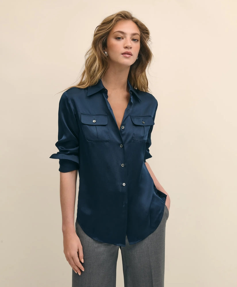 Relaxed Utility Blouse in Washable Silk | Brooks Brothers