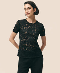 Semi-Sheer Short-Sleeve Top in Floral Lace | Brooks Brothers