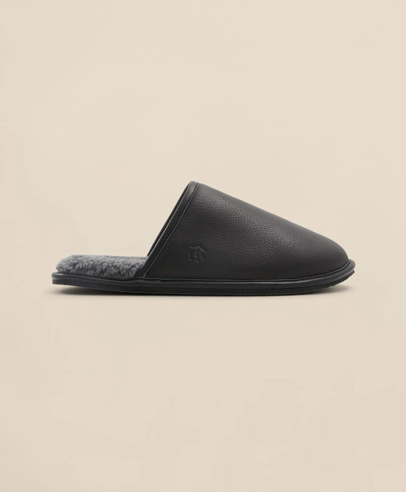 Shearling Lined Leather Slippers | Brooks Brothers