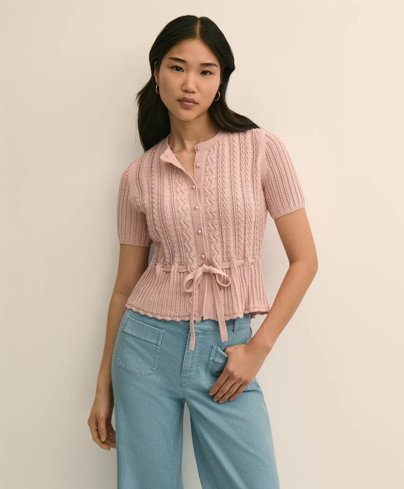 Short-Sleeve Pointelle Peplum Cardigan | Brooks Brothers