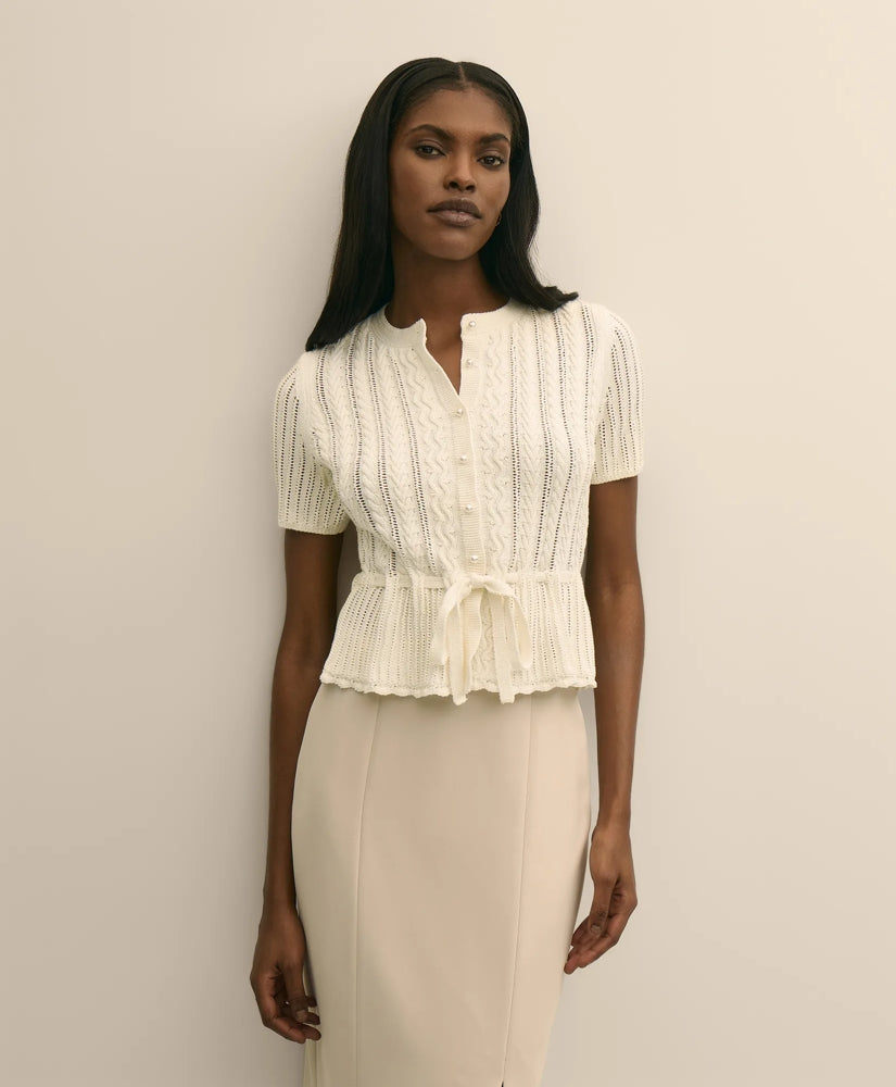 Short-Sleeve Pointelle Peplum Cardigan | Brooks Brothers
