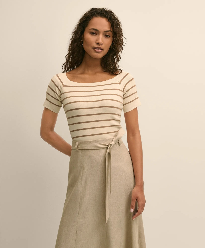 Silk Blend Ballet Neck Stripe Sweater | Brooks Brothers