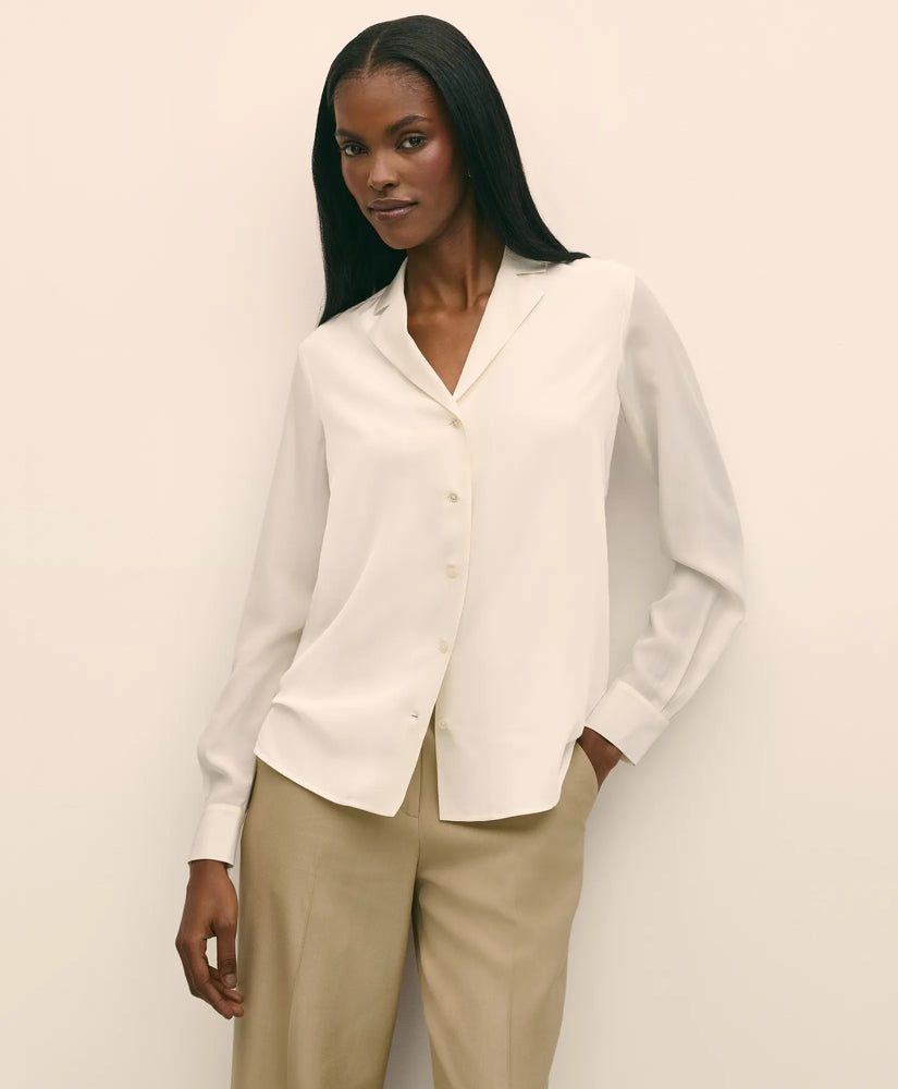Silk Crepe Notch-Collar Blouse | Brooks Brothers