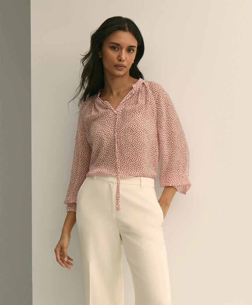 Silk Georgette Heart-Motif Peasant Blouse | Brooks Brothers